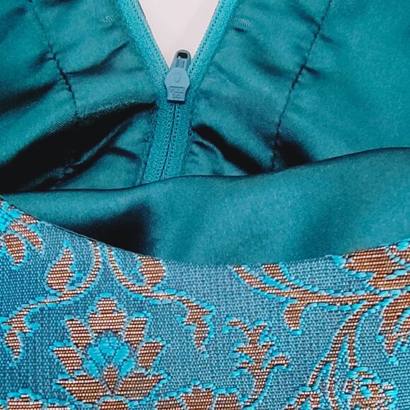 Floral Jacquard Holiday Dress in Green Girls 10 - Picture 13 of 16